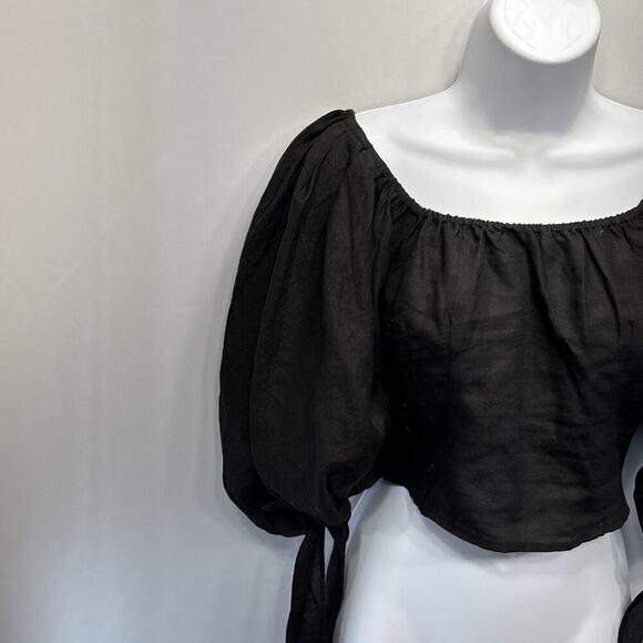 OLIVACEOUS Women’s Crop Top S Black Off Shoulder Balloon Sleeve Side Zip Boho - Picture 4 of 11